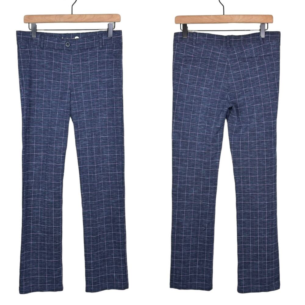 Betabrand Blue Purple Plaid Straight Leg Yoga Pants Career Pull On Leggings